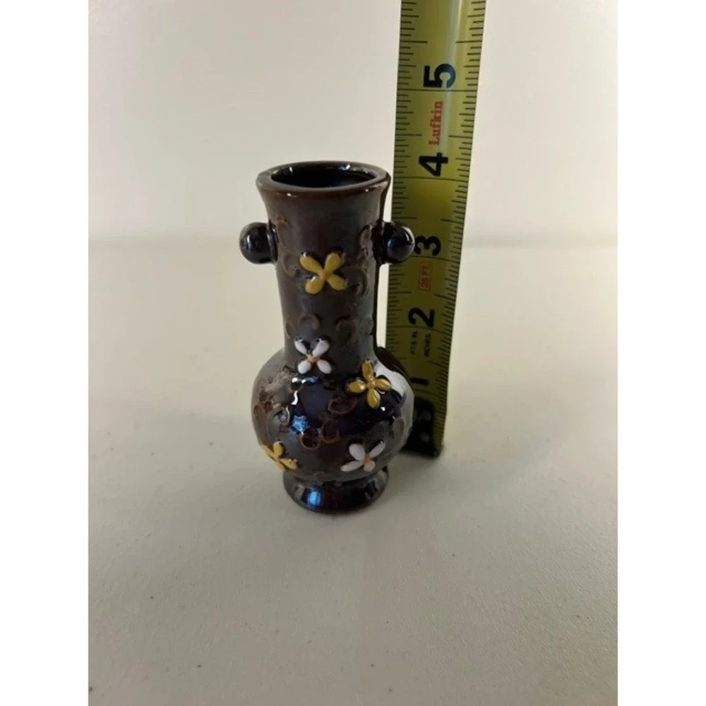Vintage Made in Occupied Japan Miniature Bud Vase Brown Moriage Floral 4 Inch